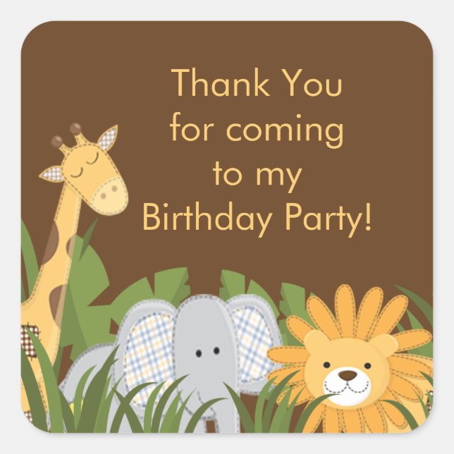 Sticker Carré Cute Safari Jungle Anniversaire (Devant)