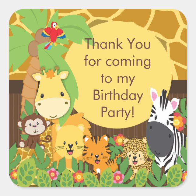 Sticker Carré Cute Safari Jungle Anniversaire (Devant)