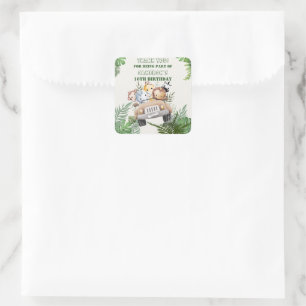 Sticker Carré Cute Safari Wild Jungle Animal Party Favoriser
