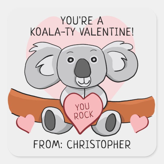 Sticker Carré Cute salle de classe Valentine Koala (Devant)
