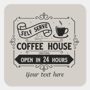Sticker Carré Cute self-service café maison personnalisable