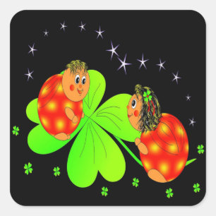 Sticker Carré Cute Shamrock Ladybird