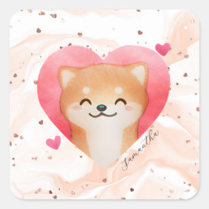 Sticker Carré Cute Shiba Inu dans un coeur