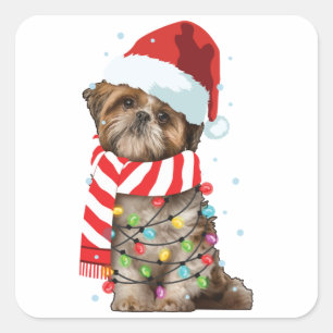 Sticker Carré Cute Shitzu Amoureux des chiens Funny Noël cadeau 