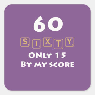 Sticker Carré Cute Sixty in scrabble est 15 60e anniversaire cad