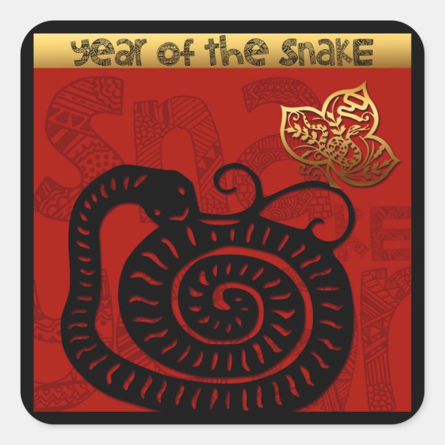 Sticker Carré Cute Snake chinois Année 2025 Zodiac Anniversaire  (Devant)