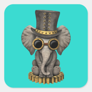Sticker Carré Cute Steampunk Baby Elephant Cub