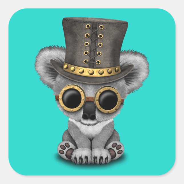 Sticker Carré Cute Steampunk Baby Koala Ours (Devant)