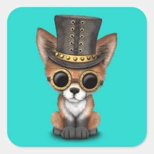 Sticker Carré Cute Steampunk Baby Red Fox