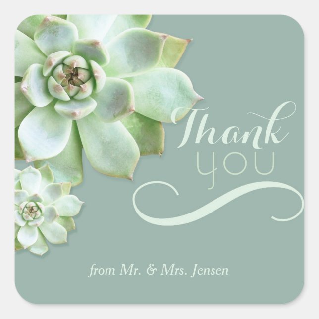 Sticker Carré Cute Succulents Cactus Mariage Merci (Devant)