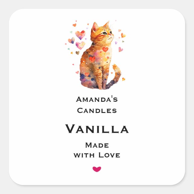 Sticker Carré Cute Tabby Chat avec Coeur Craft bougie (Devant)
