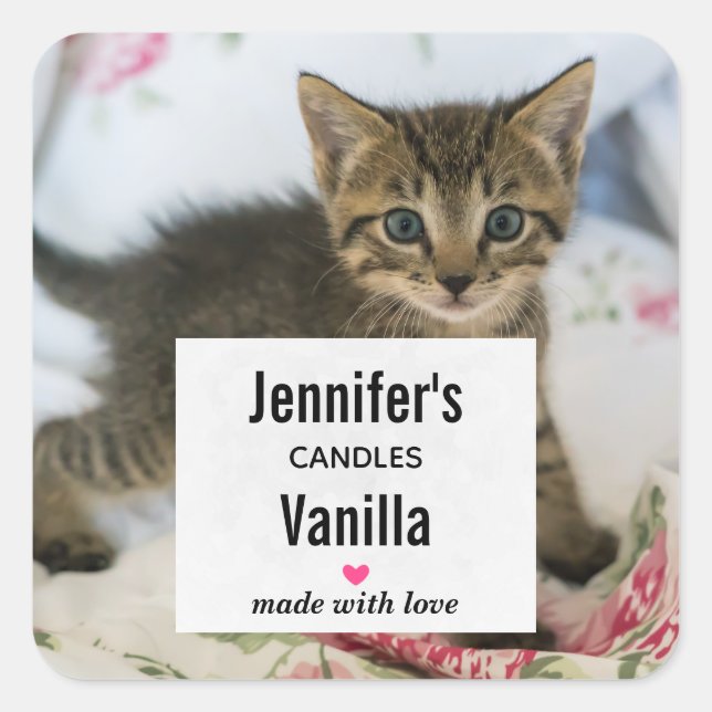 Sticker Carré Cute Tabby Kitten Photo Bougie Business (Devant)