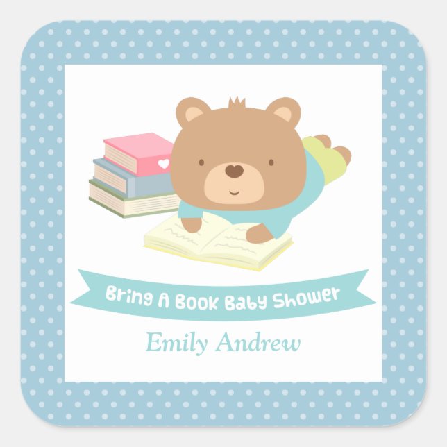 Sticker Carré Cute Teddy Bear Apportez un Baby shower de livre (Devant)