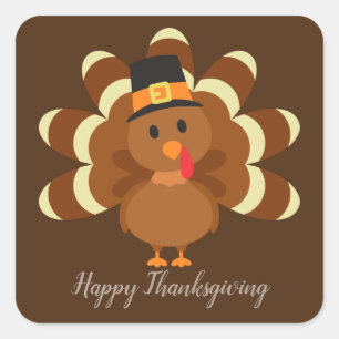 Sticker Carré Cute Thanksgiving Holiday turkey ajouter un messag