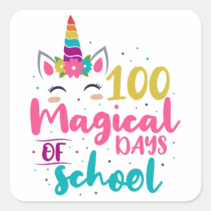 Sticker Carré Cute Unicorn 100 Jours Magiques De L'École