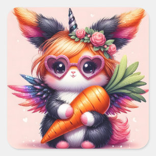 Sticker Carré Cute Unicorn Bunny