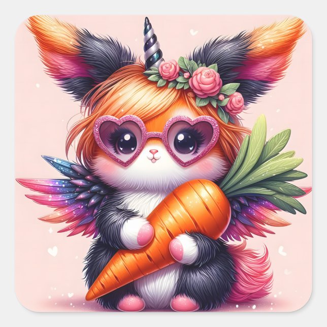 Sticker Carré Cute Unicorn Bunny (Devant)