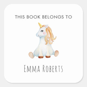 Sticker Carré Cute Unicorn 'Ce Livre Appartient' Plate-forme pou