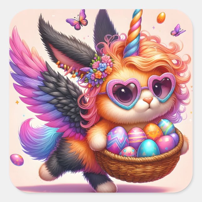 Sticker Carré Cute Unicorn Kitty (Devant)