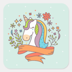 Sticker Carré Cute Unicorne dans de jolies couleurs crème glac