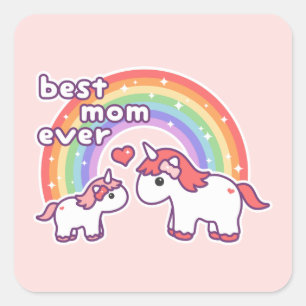 Sticker Carré Cute Unicorne Meilleure maman jamais