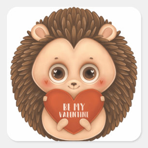 Sticker Carré Cute Valentine Hérisson Be My Valentine