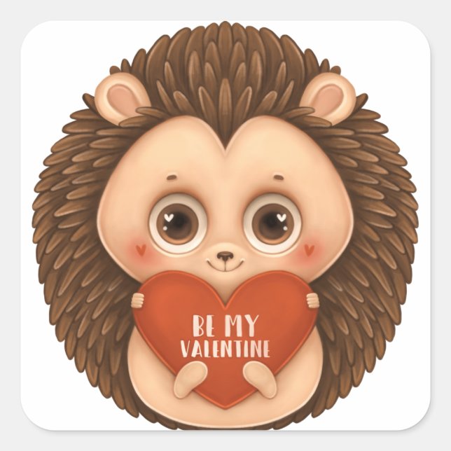 Sticker Carré Cute Valentine Hérisson Be My Valentine (Devant)