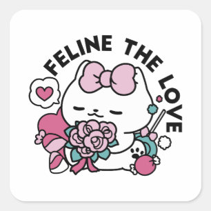 Sticker Carré Cute Valentine's Cat Design - Feline the Love