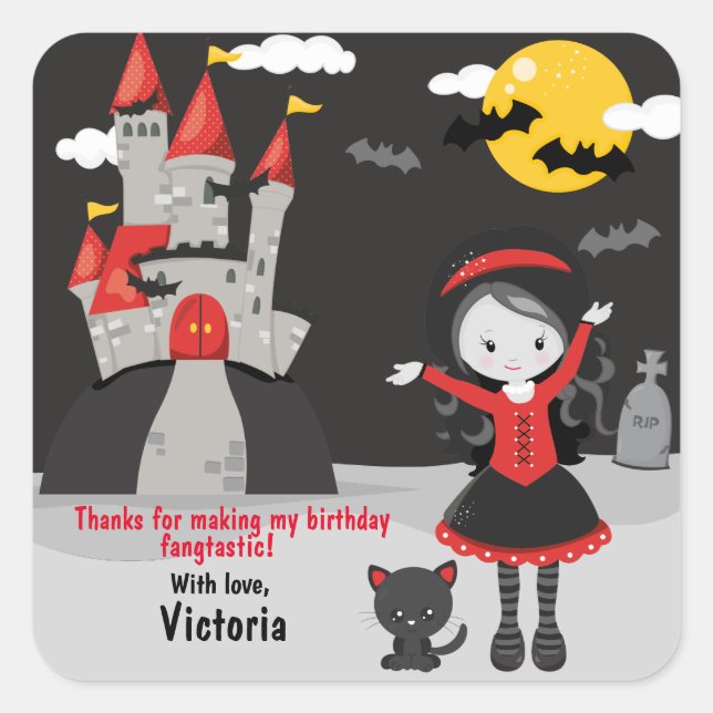 Sticker Carré Cute Vampire fille Halloween Enfants Éffrayant (Devant)