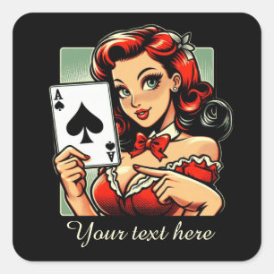 Sticker Carré Cute vintage Casino lady ajouter du texte
