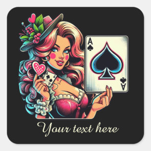 Sticker Carré Cute vintage Casino lady ajouter du texte