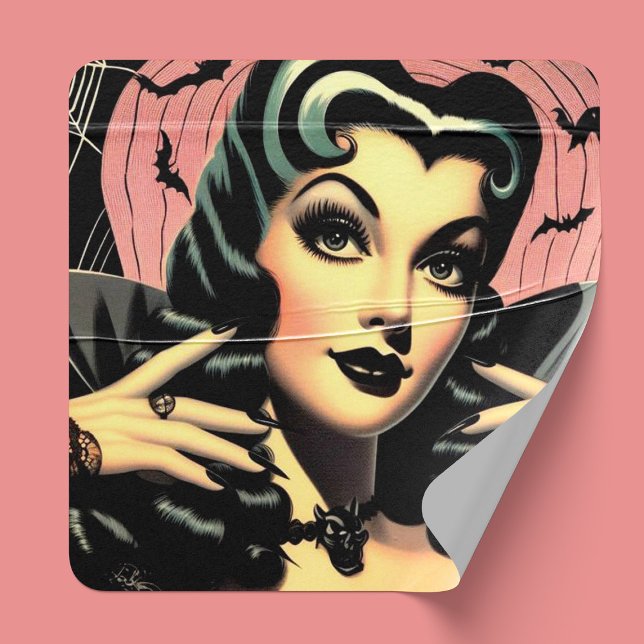 Sticker Carré Cute Vintage Goth Pin up (Créateur téléchargé)
