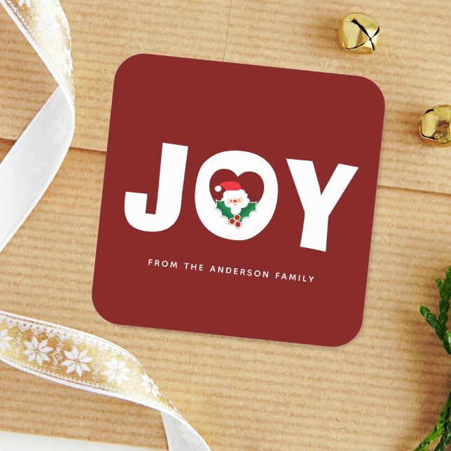 Sticker Carré Cute Whimsical Père Noël & Holly Berries Noël Joie (Créateur téléchargé)