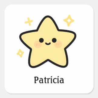 Sticker Carré Cute whimsical yellow kawaii star monogram