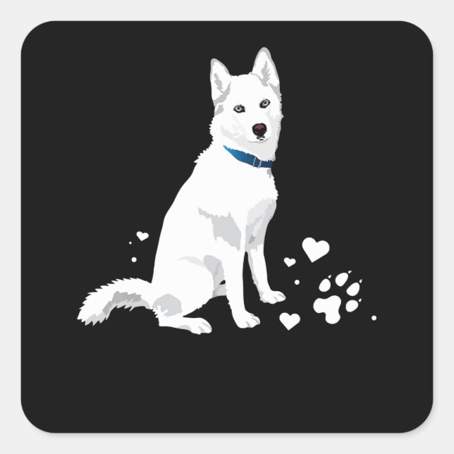 Sticker Carré Cute White Siberian Husky - Sweet White Snow Dog (Devant)