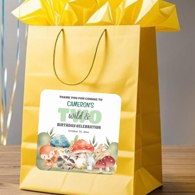 Sticker Carré Cute Woodland Animals 2nd Birthday Party  (Créateur téléchargé)