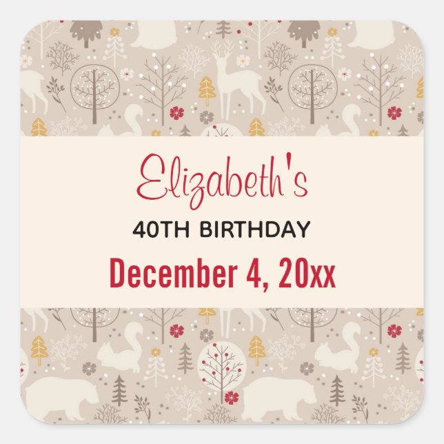 Sticker Carré Cute Woodland Animals Motif nordique Enregistrer l (Devant)