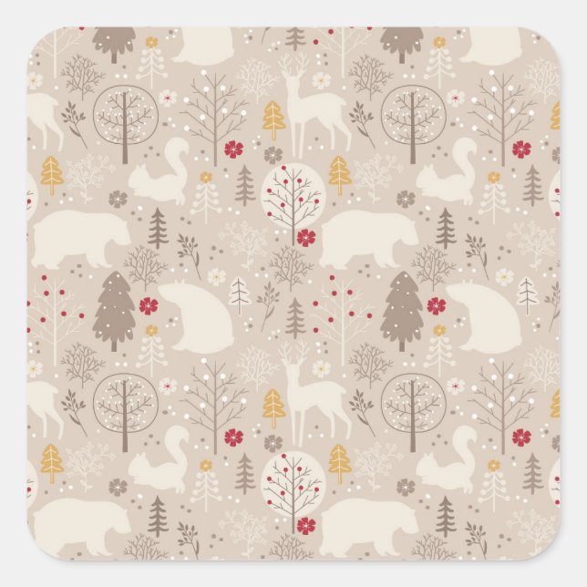 Sticker Carré Cute Woodland Animaux Motifs nordiques (Devant)