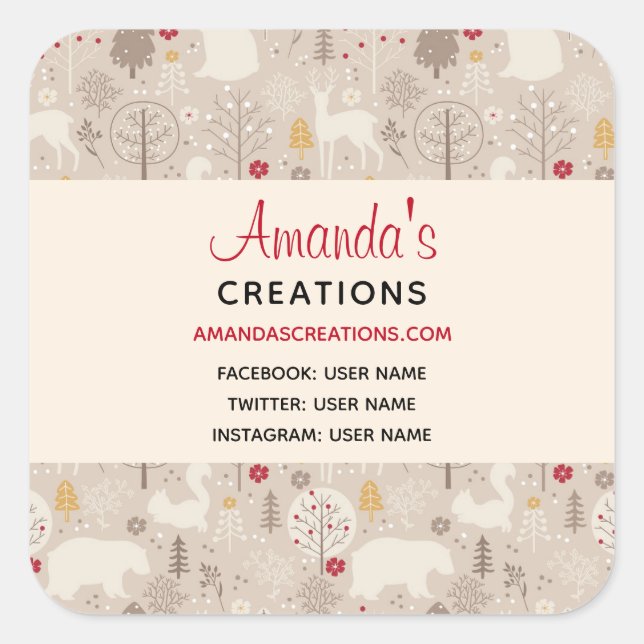 Sticker Carré Cute Woodland Animaux Nordic Motif Business (Devant)