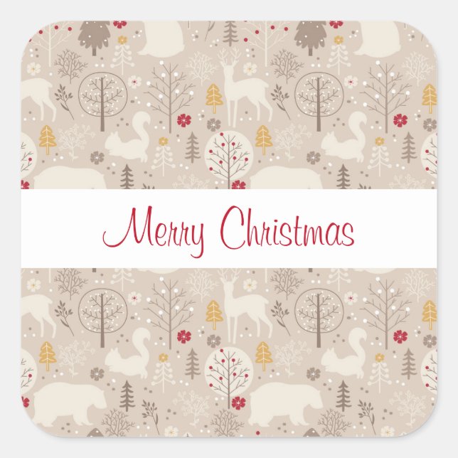Sticker Carré Cute Woodland Animaux Nordic Motif Noël (Devant)