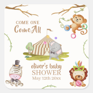 Sticker Carré Cute Woodland Safari Baby shower animal de cirque