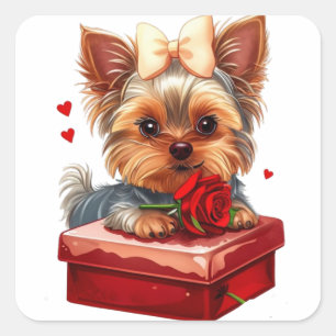 Sticker Carré Cute yorky cœurs Mother´s day-Valentine´s