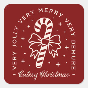 Sticker Carré Cutesy Noël preppy sucre de canne arc rouge rouge