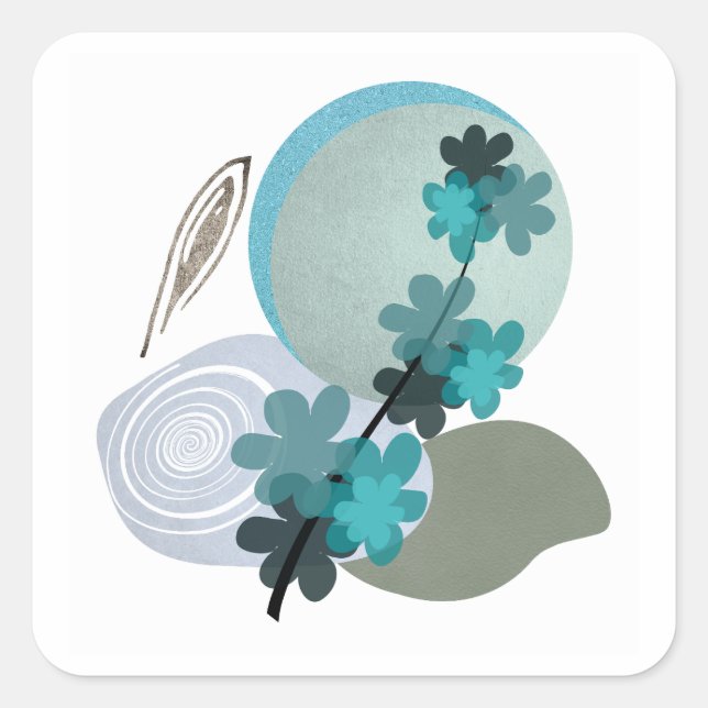 Sticker Carré Cyan Boho (Devant)