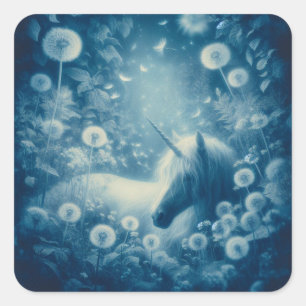 Sticker Carré Cyanotype Dandelion Unicorn Dreams