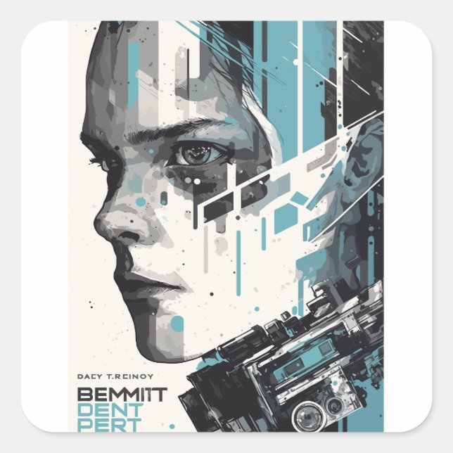 Sticker Carré Cyber Vision - Poster d'Art Futuriste (Devant)