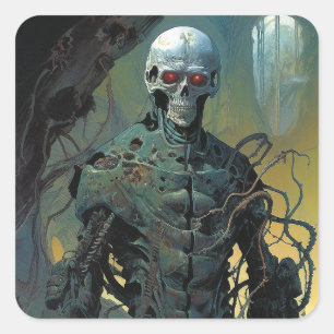 Sticker Carré Cyborg Skeleton Futuriste Science-Fiction