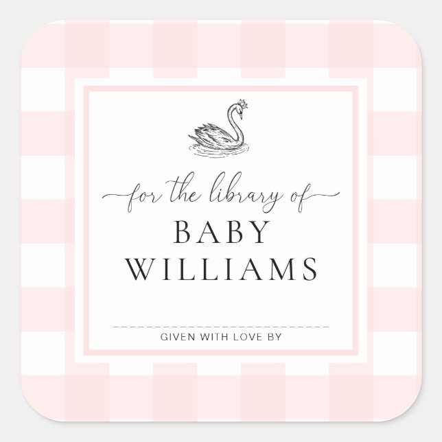 Sticker Carré Cygne rose à carreaux pour la bibliothèque d'ex-li (Devant)