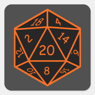 Sticker Carré D20 noir et orange