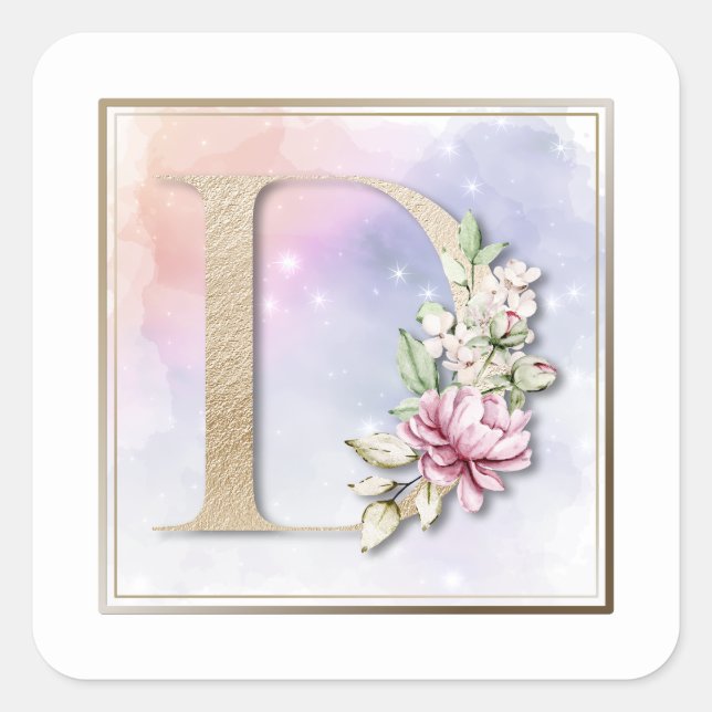 Sticker Carré D Monogramme rose floral (Devant)